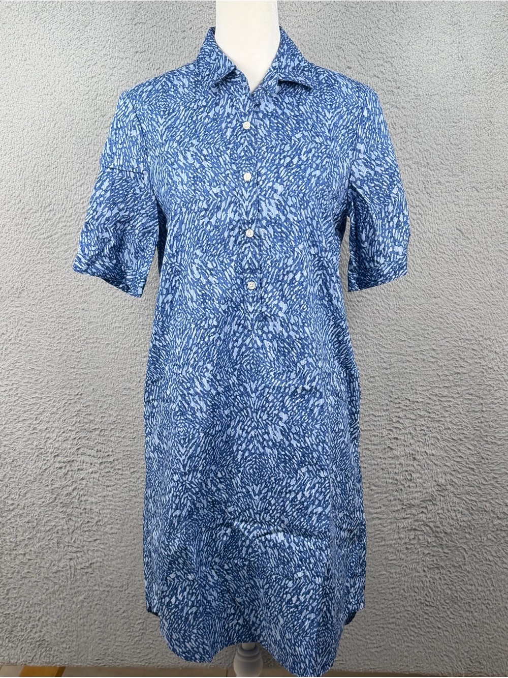 J McLaughlin Dress Womens XS Blue Printed Collared Half Button Casual Preppy